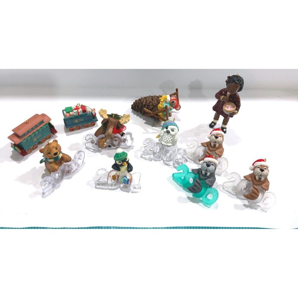 Hallmark Keepsake Ornament Lot Vintage Dated 1991-2020 Animals Train 11pc Set